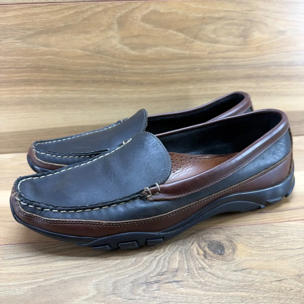 Allen Edmonds Boulder Loafers Mens 9 D Black Brown Leather Moc Toe Casual